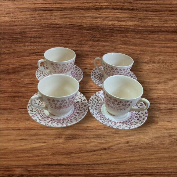 English Ironstone Tableware Provence Red  cup and saucer set of 4 - Picture 1 of 9